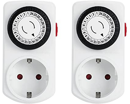 Presa Timer Meccanica G-Homa Set di 2 Programma 24 Ore Presa Timer Analogica per Interni Ciclo Giornaliero ON/OFF per Luci Lampade
