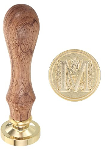 PATIKIL Buchstabe M Wachs Siegel Stempel Initialen Buchstabe Siegel Wachstempel Klassisch Retro Abnehmbar Messing Kopf Holz Handgriff für Umschlag Einladungskarten