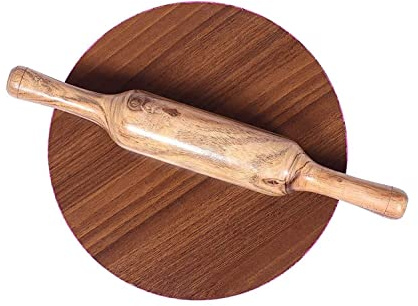 BishtHub Handcrafted Wooden Chakla Belan Set Rolling Plate Roti Maker Roll 10 Inch
