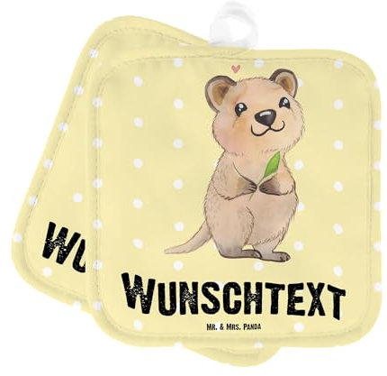 Mr. & Mrs. Panda Personalisierte Topflappen Quokka Happy - Geschenke, mit Namen, Aufschieberitis, Personalisierter Ofenhandschuh, Lustiger Spruch, Namensaufdruck, Niedliches Tier, Dinge Erledigen