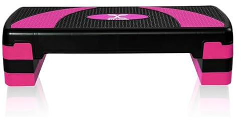 MAXSTRENGTH Aerobic Step – Höhenverstellbarer Übungsschritt, 3 x – 5 x Höhen, Stufe 10, 15, 20, 25 und 30 cm, rutschfeste Stepper, Cardio-Übungen (Rosa, 3-stufig)