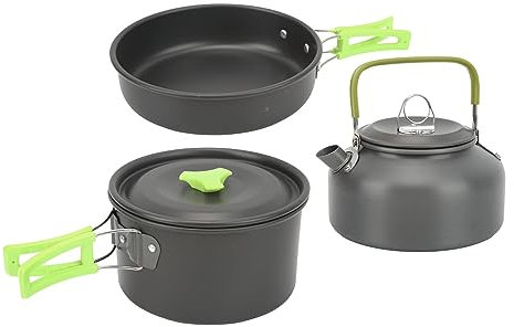 soobu Batterie de Cuisine de Camping avec Poignée Auto-Rebond Antiadhésive Kit de Batterie de Cuisine d'extérieur Fourchette Pliante Couteau Cuillère (#2)