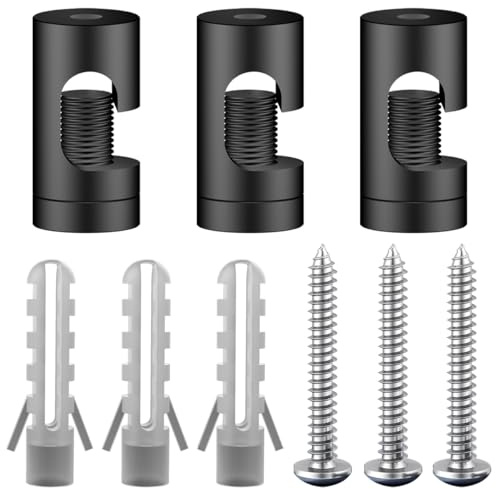 OASHISU 3 Stück Aluminiumlegierung Aufputz-Kabelhalter für Lampe, Schwarz | Zweiteilige Wand- und Deckenpins für Textilkabel Deckenbefestigung Affenschaukel DIY mit Schrauben und Dübeln