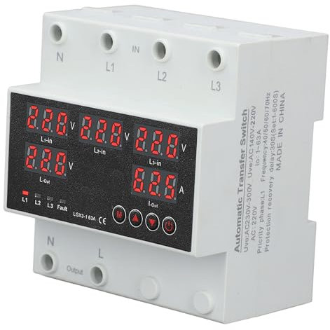 Commutateur de Transfert Automatique 63A, 3 Phases, 4 Fils, Protecteur de Tension Réglable, Affichage LED pour Générateur Domestique, Onduleur (AC220V)