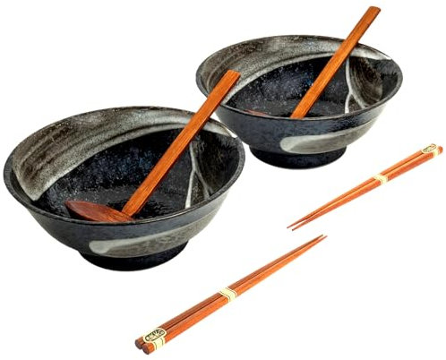 Ramen TENMOKU - Juego de 2 cuencos japoneses para sopa (21,2 cm de diámetro, 8,6 cm de alto, en caja de regalo)