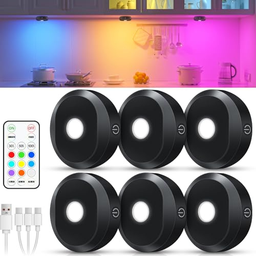 WILLED Vitrinenbeleuchtung LED Kabellos,USB Aufladbar LED Spots Akku mit Fernbedienung,3 Lichtfarben Schrankbeleuchtung,Unterbauleuchte Küche,Indirekte Beleuchtung mit Timer Funktion (6er Pack)