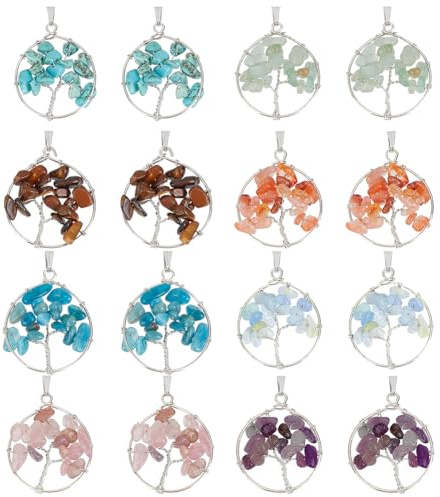 PH PandaHall 16 st 8 stilar midja träd hängande natursten färgglad natur ädelsten smycken för gör-det-själv halsband öron smycken tacksägelse födelsedag jul, 4.5x2.5mm, Sten, Ingen ädelsten