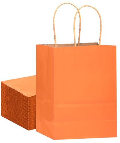 Gcardist Set med 32 påsar i kraftpapper med handtag, 21 x 15 x 8 cm, liten presentpåse, orange, shoppingpåse, flera användningsområden (8,3 x 6 x 3 tum, liten storlek)