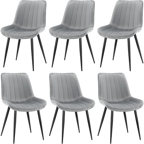 LEWE Esszimmerstühle, Stühle 6er Set, Samtstuhl Holland, Küchenstuhl, Komfort, Stabil, Einfach und Bequem, hautfreundlich, mit dickem Schaumstoff gepolstert - [Grau]