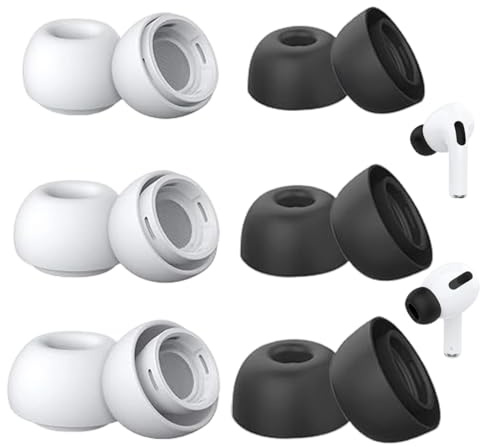 MEXRUMI 6 Pares Almohadilla De Repuesto Almohadillas Para Auriculares Almohadillas De Silicona Antideslizantes Tapones Para Oídos De Reducción Ruido Con Orificio De Reducción Ruido (S/M/L Blanco Y Neg