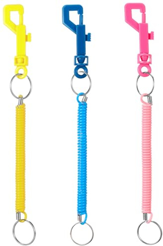 Otuuz 3 Pack Porte-Clés à Ressort Rétractable Porte-Clés en Spirale avec Clip en Plastique Porte-Clés Anti-Perte Extensible pour Clés Portefeuille