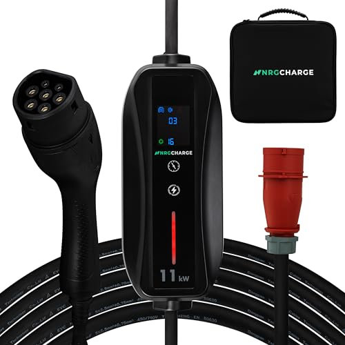 NRG CHARGE Mobile Wallbox 11 kW tipo 1 (10 m, 6 – 16 A, 3 fasi), cavo di ricarica CEE 16 A con Schuko, stazione di ricarica mobile per auto elettrica, ricarica rapida