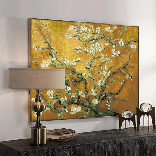 ZHUOYA Blühender Mandelbaum, Poster und Drucke, impressionistisches Ölgemälde, Wandbild auf Leinwand, für die Wohnzimmerdekoration, 80 x 120 cm, rahmenlos