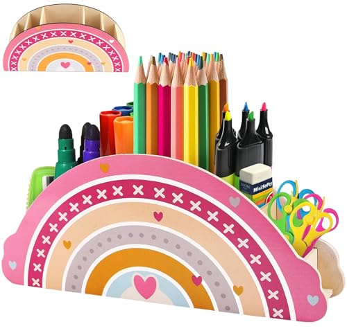 Binnan Stiftehalter Kinder Regenbogen,Kinderzimmer Schreibtisch Zubehör,Schreibtisch Organizer Regenbogen Stiftehalter Kinder,Geeignet für Home Office Desktop Lagerung Briefpapier Zubehör Organizer