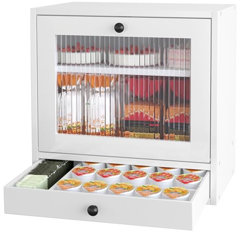Alpeir Brotkasten Holz Groß 2 Etagen Brotbox mit Magnetisch Acryl Sichtfenster und Schublade, Ecke Arbeitsplatte Küche Aufbewahrung Behälter für Snack Knäckebrot Obst, Weiß