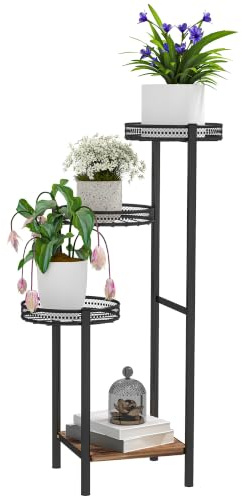 Outsunny 4 Tiered Plant Stand Tall Metal Plant Pot Rack Living Room Garden | Corner Plant Holder Display Rack, Balcony, Patio