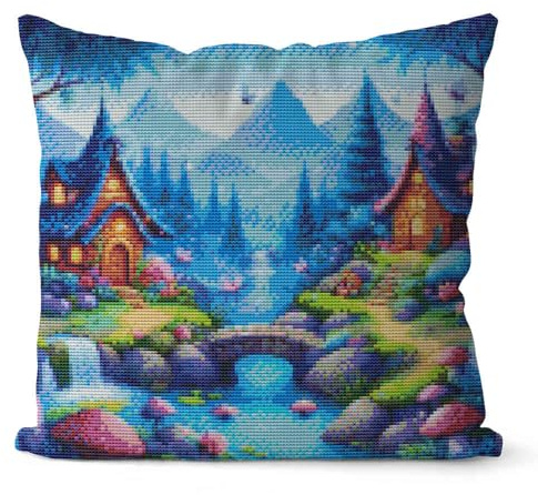 Huacan Kreuzstich Kissen Set Vorgedruckt Landschaft Kissenbezug DIY Gebastelt Stickset ohne Kissenkern für Anfänger Erwachsene 45x45cm