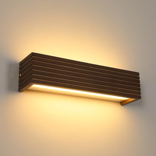 Pheashine LED Holz Wandleuchte 18W 3000K Ober- und Unterlicht | 34cm lange Wandbeleuchtung Moderne für Wohnzimmer, Schlafzimmer und Treppen