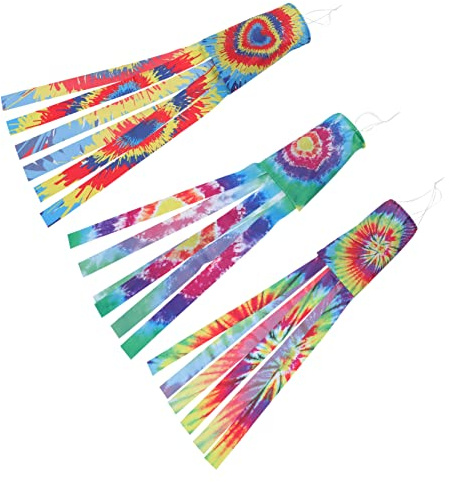 FONDOTIN 3 Stück Windsäcke Batik Windsocks aus Polyester für Garten Hof Balkon Windbewegte Dekorative Windrichtungsanzeige