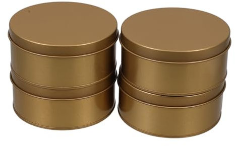IMIKEYA Caja De Hojalata Grande Redonda Dorada Para Galletas y Dulces, Metal Con Tapa Hermética, Contenedor De Almacenamiento Multifuncional Para Hogar y Obsequio, Pack De 4 Unidades