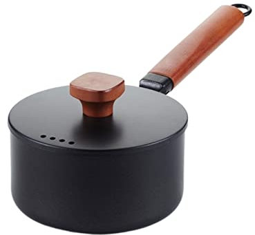 ETZRYSYB Stock Pot - Cazo de hierro fundido de 16 cm, olla pequeña antiadherente con tapa, mango de madera maciza, cacerola de 2 L, olla pequeña con tapa para cocinar