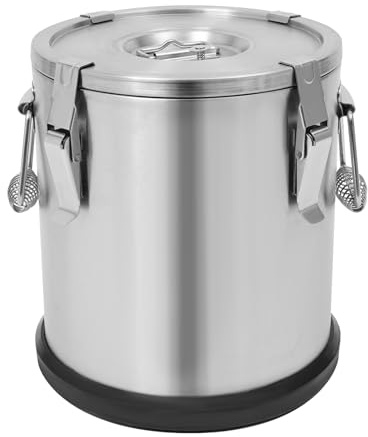 Secchiello per ghiaccio in acciaio inox, contenitore termico da 12 litri, scaldavivande con maniglie, coperchio, 4 bottoni a pressione, contenitore ermetico, secchio per alimenti in acciaio inox