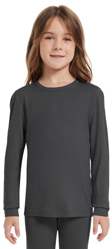 woolcano Maglia Termica Base Layer Unisex per Bambini in Lana Merino, Top Termico 100% Lana Merino per Bambini, Maglia Termica a Maniche Lunghe per Bambine e Bambini, Grigio mlange, 3-4 Anni