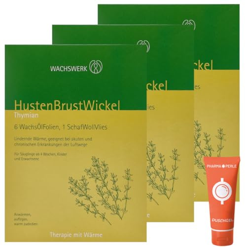 Husten Brust Wickel Thymian Wachswerk 3x 6 Stk. I Wärmewickel mit lindernder Wärme für Brust & Atemwege I Für Babys, Kinder & Erwachsene I inkl. Wollvlies I Spar-Set plus Pharma Perle give-away