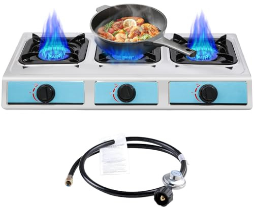 Fornello a Gas, Piano Cottura Portatile con 3 Fuochi, Fornello a gas da campeggio Adatta per GPL, Ideale per Chiuso, Campeggio, Outdoor