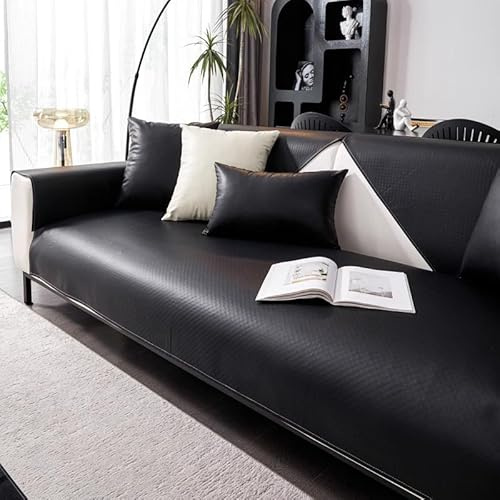 HNBCYRND Kunstleder Sofabezug 1 2 3 4 Sitzer, L Form Sofaüberwurfe, Ecksofa Sofa überzug Pets Dog Couch überzug Anti-rutsch Sofaschutz, Ultra Weicher Sofaschoner,Sofaschoner für Hunde(90x240cm,Black)