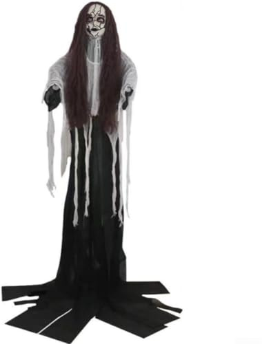 Filteilect Decoración interactiva de novia aterradora de Halloween, activación de movimiento por sonido, ojos con luz LED y audio espeluznante, accesorios de 57 pulgadas para interiores y exteriores