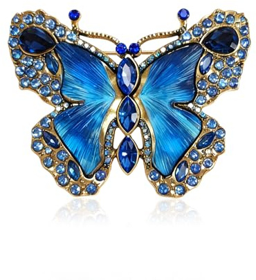 Crystal Rhinestone Butterfly Brooch,Elegant Blue Butterfly Lapel Pins,Fashion Exquisite Crystal Animal Shape Brooches Lapel Pins,Dress Accessories Jewelry Gift for Women Daily Decoration