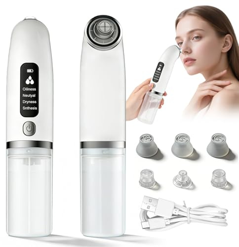 Pulitore punti neri, aspirapolvere pori, 2 in 1, rimozione dei punti neri, tettarella Blackhead Remover con 4 modalità e 6 testine di aspirazione, pulizia profonda e idratazione per il viso