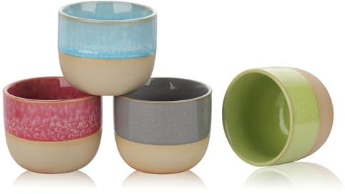 HOMSPE Juego de 4 tazas de café apilables, coloridas y únicas de cerámica esmaltada, Demitasse Espresso, 4 colores, tazas de café expreso de 5 onzas para té y café