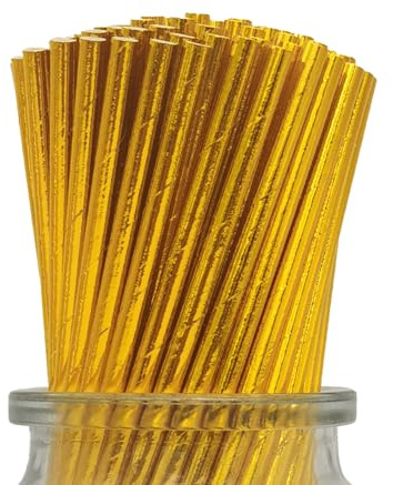 Shiny Gold Paper Straws, 100 Pack Disposable Foil Golden Drinking Straws Party Cocktail Straw for Cake Pop Sticks, Birthday Holiday Anniversary New Year Decoration