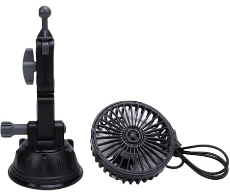 Ventilador USB con Ventosa, Silencioso, 3 Velocidades, Ajustable 360°, Compatible con Coche, Camión, SUV, Barco, Negro - Tecnología Silenciosa, Control Vertical, Ideal para Viaje (Versión corta)