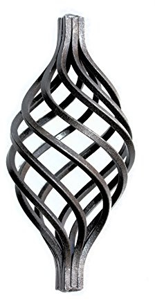 UHRIG Zierteil Zwirbel, schmiedeeisen Korbzwirbel aus Vierkant, Schnörkel für Geländer, Zaun, Zaunstab uvm. Ø 70 mm, Höhe 150 mm