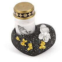 Novaliv, decorazione per tomba a forma di angelo, per cimitero (cuore in preghiera in nero, lumino per tomba in bianco)