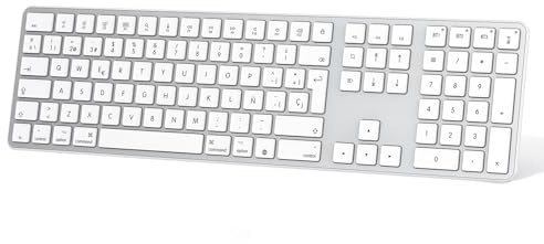 OMOTON Teclado Bluetooth para MacOS(MacBook/Air/Pro/iMac/Mac), Recargable, 3 Canales Bluetooth, diseñado específicamente para Apple (Plata)