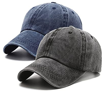 PFFY 2 Packs Vintage Washed Distressed Baseball Cap Dad Golf Hat Black+Blue
