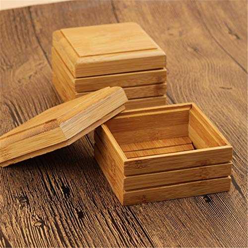 Timpfee 2 Stück Bambus-Seifenaufbewahrung, umweltfreundliche Holz-Seifenbox, einfache, quadratische natürliche Seifenschale mit Deckel, Seifenhalter für Küche, Badezimmer, Duschschwämme