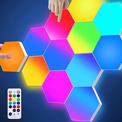 Panel LED RGB con Control Remoto,Paneles LED Pared Apliques LED Lampara Gaming Sensible al Tacto,Luces LED Hexagonales Set up Gaming Decoracion Luz Nocturna Geométricos para Salón Dormitorio,7 Paneles
