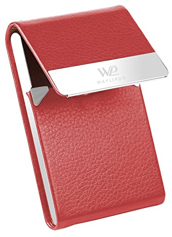 Waylipun porta biglietti da visita, Porta biglietti da visita Professionale in pelle PU, per uomini e donne, con chiusura magnetica, per tenere le carte pulite, per viaggi e affari - Rosso