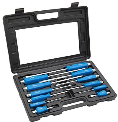 ROTATION 12PCS Magnetic Go-Thru Screwdriver Set, 6 Phillips and 6 Flat Head Tips Screwdriver for Fastening, Chiseling and Loosening Seized Screws, Multi-Purpose Budget Set