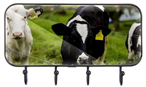 Ganchos adhesivos personalizados de becerro con diseño de vacas lecheras verdes para pasto para toallas, ganchos de pared para cocina y baño