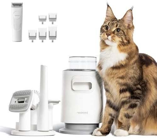 Neakasa P0 Pro Aspirateur Poil de Chien, 48dB Ultra Silencieuse, Tondeuse Chien Poil Long Epais Professionnelle, Kit Brosse de Toilettage Aspirateur pour Chien Chat, avec 5 Peignes Guides