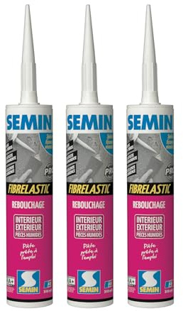 SEMIN Enduit de Rebouchage Élastique Fibrelastic 3x 300 ml – Fissures Vivantes Mur & Plafond, Enduit Fibre de Verre Intérieur/Extérieur, Rebouchage Flexible Multi-Supports, Qualité Professionnelle