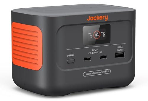 Jackery Mini Générateur Électrique Portable, 99Wh/31000mAh Batterie LiFeP04 220V, 3 Portes USB-A/C 128W Sortie Max, Explorer 100Plus Batterie Externe de Secours pour Extérieur, Camping, Voyage, Jardin
