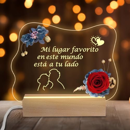 Miofula Regalos Originales para Mujer, Rosa Eterna Regalos para Parejas Cumpleaños, Luz Nocturna Acrílica Grabada Regalo para Novia Novio, San Valentin Regalo para Mujer Hombre, Regalos navidad, Bodas