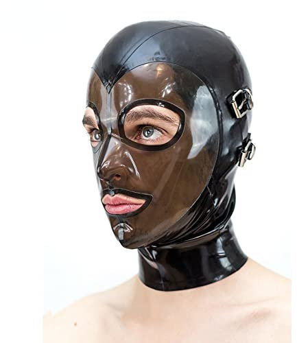 ZYDHHP SM Latexmaske Mit Augenmaske Abnehmbare Bondage Choking Mask Party Halloween Maske BDSM-Spielzeug Sex Mask Fetish Extreme Schwarze Mask Kopfmaske Latexmasken Für Männer Und Frauen,M,Black